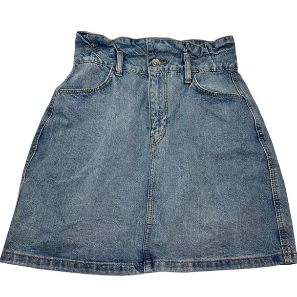 Divided Paper Bag Mini Blue Hi-Waisted Skirt Women's Light Wash Denim 4 - Picture 1 of 4